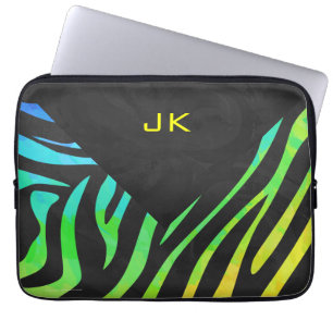 Monogram Zebra, zwart en regenboogdruk Laptop Sleeve