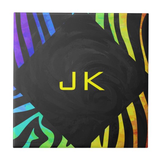 Monogram Zebra, zwart en regenboogdruk Tegeltje (Voorkant)
