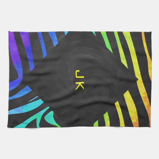 Monogram Zebra, zwart en regenboogdruk Theedoek (Horizontaal)