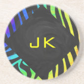 Monogram Zebra, zwart en regenboogdruk Zandsteen Onderzetter (Voorkant)
