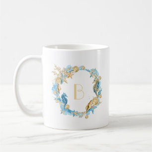 Monogram zee en Beach Blue Gold Koffiemok