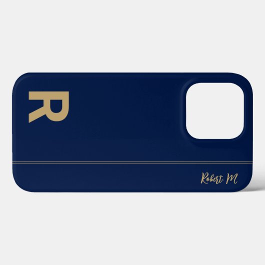 Monogram zeemacht & goudhoudend modern Initiaal Case-Mate iPhone Case (Achterkant (horizontaal))