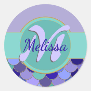Monogram Zeemeermin Blad van stickers Paars en B