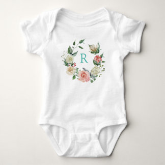 Monogram zeer aquarel bloemenkrans romper