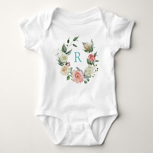 Monogram zeer  aquarel bloemenkrans romper (Voorkant)