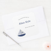 Monogram Zeilboot Jongen Baby shower Bookplate Vierkante Sticker (Envelop)