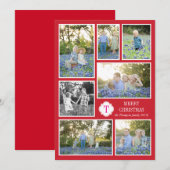 Monogram Zeven Foto Vakantie Kaart Rood Roze Stipp (Voorkant / Achterkant)