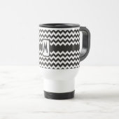 Monogram Zigzag Travel Mug: Zwarte, witte Chevrons Reisbeker (Voorkant rechts)