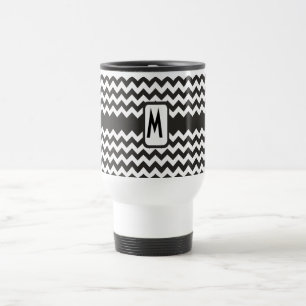 Monogram Zigzag Travel Mug: Zwarte, witte Chevrons Reisbeker