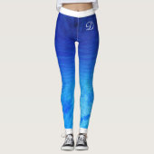 Monogram zijstrepen op gradiënt blauwe grunge leggings (Voorkant)
