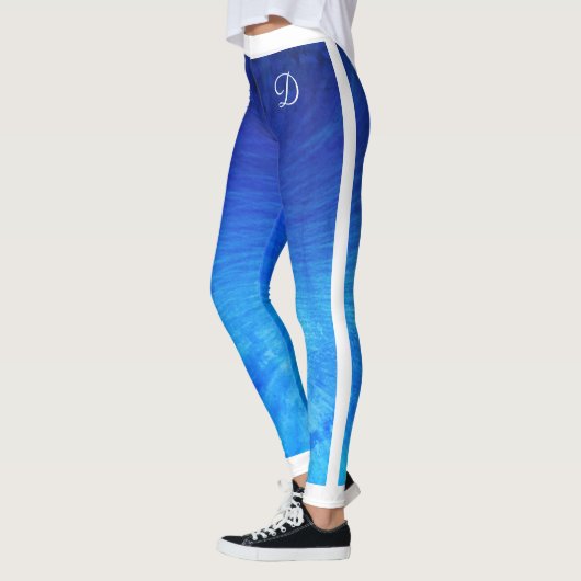 Monogram zijstrepen op gradiënt blauwe grunge leggings (Links)