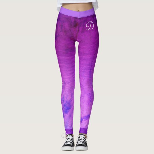 Monogram zijstrepen op gradiënt Paarse grunge Leggings (Voorkant)