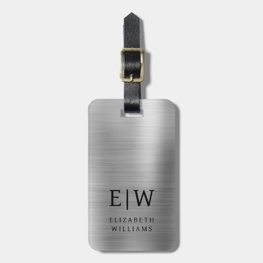 Monogram Zilver Geborsteld Metallic Elegant Bagagelabel (Voorkant verticaal)