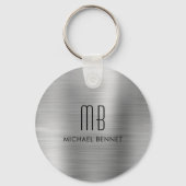 Monogram Zilver Grijs Faux Geborsteld Metaal Sleutelhanger (Voorkant)