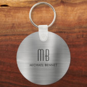 Monogram Zilver Grijs Faux Geborsteld Metaal Sleutelhanger (Achterkant)