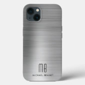 Monogram zilver grijs geborsteld metaal Case-Mate iPhone case (Achterkant)