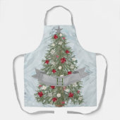 Monogram Zilver Marmer Waterverf Kerstboom Schort (Voorkant)