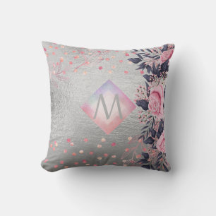 Monogram Zilver Navy Rosegoud Meisjesachtig Huweli Kussen