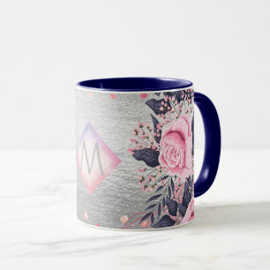 Monogram Zilver Navy Rosegoud Meisjesachtig Huweli Mok
