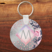 Monogram Zilver Navy Rosegoud Meisjesachtig Huweli Sleutelhanger (Voorkant)