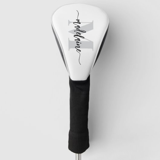 Monogram zilver wit zwart persoonlijk golfheadcover (Voorkant)
