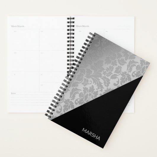 Monogram zilveren damast planner (Display)