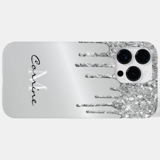 Monogram zilveren druppelaar Glitter Metallic Plat Case-Mate iPhone Case (Achterkant (horizontaal))