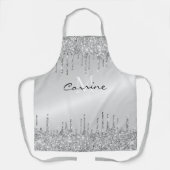 Monogram zilveren druppelaar Glitter Metallic Plat Schort (Voorkant)