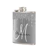 Monogram zilveren glitter druppels Girly Heupfles (Links)
