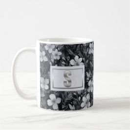 Monogram Zilveren Letter Bloemen Waterverf Koffiemok