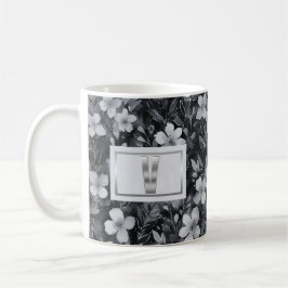 Monogram Zilveren Letter Bloemige Waterverf Koffiemok