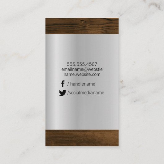 Monogram | Zilveren metalen houtnerf-afwerking Visitekaartje (Achterkant)