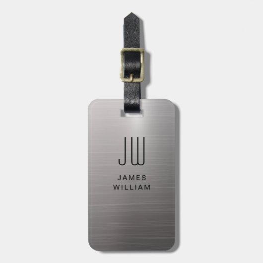 Monogram Zilverkleurige geborstelde metalen pas Bagagelabel (Voorkant verticaal)
