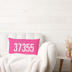 Monogram Zip Code Roze Witte Familienaam Kussen