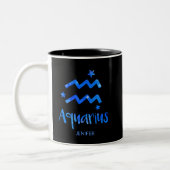 Monogram, Zodiac-teken, Aquarius met Blue Galaxy Tweekleurige Koffiemok (Links)