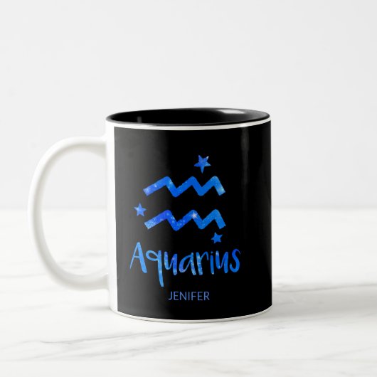 Monogram, Zodiac-teken, Aquarius met Blue Galaxy Tweekleurige Koffiemok (Links)