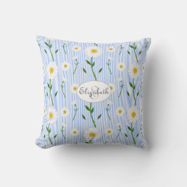 Monogram Zomer Daisy Bloem Patroon Blauwe Streep Kussen