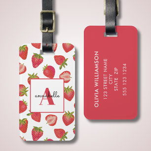 Monogram zomeraardbei Aangepast Bagagelabel