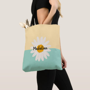 Monogram zonnebloem schattig kleurblok blauw Beige Draagtas