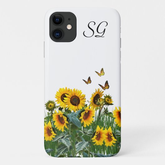 Monogram Zonnebloemen en Butterflies Floral Case-Mate iPhone Case (Achterkant)