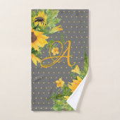 Monogram Zonnebloemen Geel Grijs Decor Bad Handdoek (Handdoek)