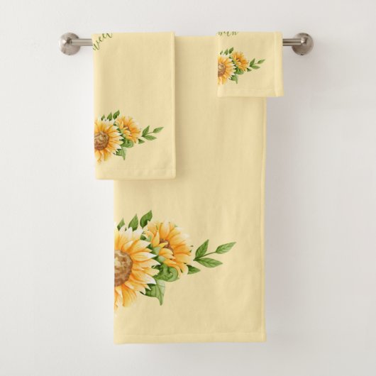 Monogram Zonnebloemen Geel Groen Bloemstuk Bloemen Bad Handdoek (Insitu)