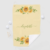 Monogram Zonnebloemen Geel Groene Bloemen Golfhanddoek (Insitu)