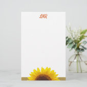 Monogram zonnebloemkool Blank schrijven Briefpapier (Staand voorkant)