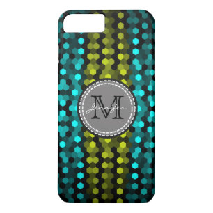 Monogram zuurgroen en Aqua Hexagons-mozaïekpatroon iPhone 8 Plus / 7 Plus Hoesje