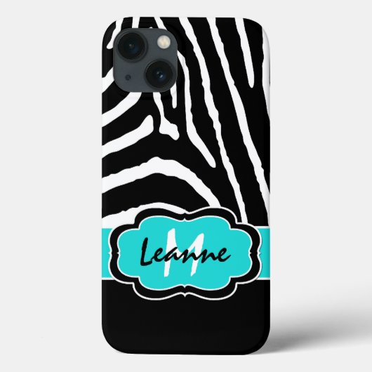 Monogram zwart, Aqua Zebra Stripe iPad-luchttas Case-Mate iPhone Case (Achterkant)