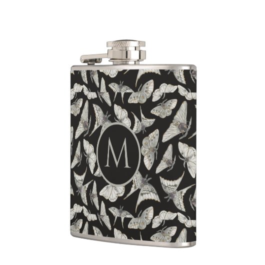 Monogram zwart beige mot bug patroon heupfles (Links)