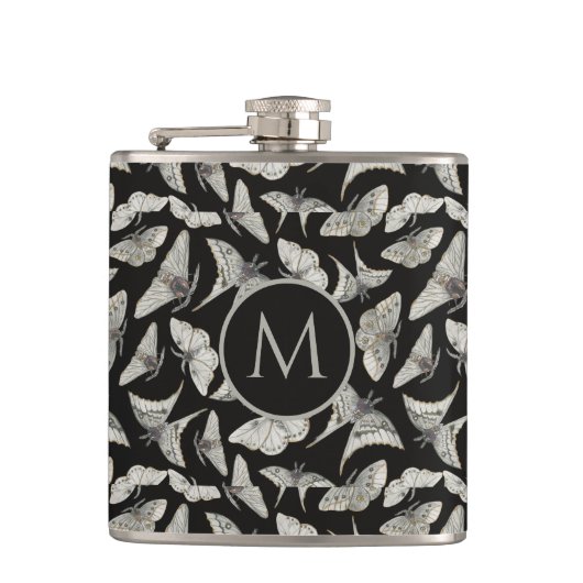 Monogram zwart beige mot bug patroon heupfles (Voorkant)