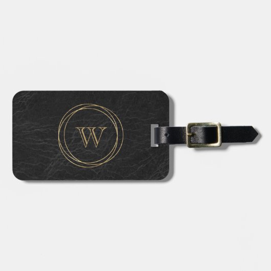 Monogram zwart bladleder goudcirkels zwart bagagelabel (Voorkant horizontaal)