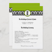 Monogram Zwart Damast Wedding Programma (Voorkant / Achterkant)